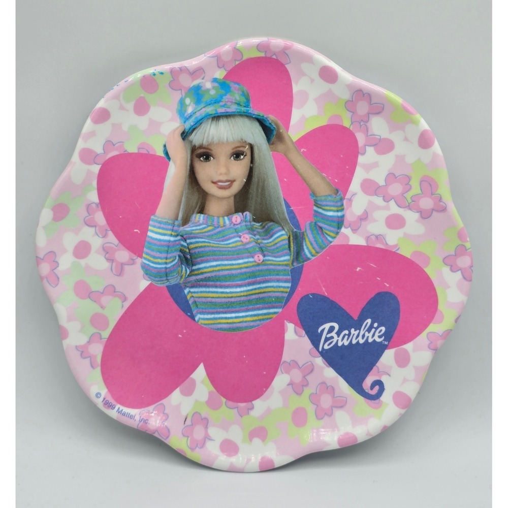 Vintage 1999 Barbie Melamine Plate Zak Designs Flower Power Pink 7.5 Inch 90s